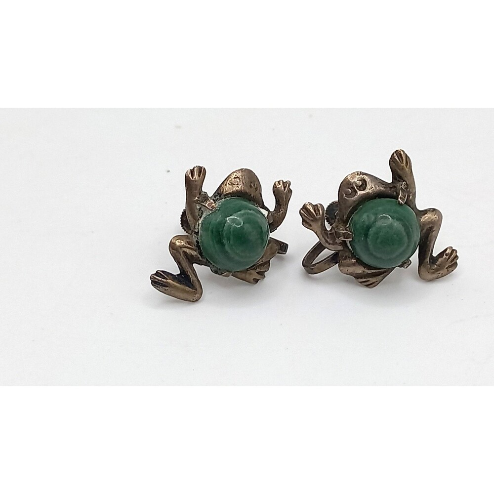 FROGS! Sterling silver Mexico Aventurine Earrings w/Sterling Frog Pendant - Picture 4 of 12